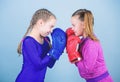 Punching knockout. Childhood activity. Fitness diet. energy health. workout of small girls boxer in sportswear. Sport Royalty Free Stock Photo