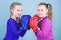 Punching knockout. Childhood activity. Fitness. energy health. Sport success. Friendship. Happy children sportsman in Royalty Free Stock Photo