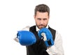 punching. successful ceo boxer. relentless struggle and success. Royalty Free Stock Photo