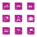 Punctual delivery icons set, grunge style