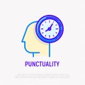 Punctuality, time management thin line icon