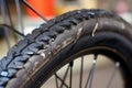 puncture repair glue applied to a damaged bicycle tire