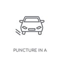 Puncture in a wheel linear icon. Modern outline Puncture in a wh