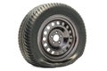 Punctured car wheel, flat tire. 3D rendering Royalty Free Stock Photo