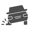 Punctured tire solid icon. Vehicle crash with puncture in wheel symbol, glyph style pictogram on white background. Car