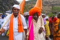 Pune, India 14 July 2023, cheerful Pilgrims at Palkhi, During Pandharpur wari procession Pilgrims marching toward Vitthala temple Royalty Free Stock Photo