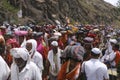 Pune, India 14 July 2023, cheerful Pilgrims at Palkhi, During Pandharpur wari procession Pilgrims marching toward Vitthala temple Royalty Free Stock Photo