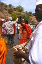 Pune, India 14 July 2023, cheerful Pilgrims at Palkhi, During Pandharpur wari procession Pilgrims marching toward Vitthala temple Royalty Free Stock Photo