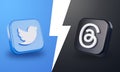 Pune, India, July 12, 2023 - Threads VS Twitter app icons lightning in 3D illustration. Threads is a new social media app