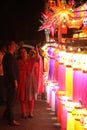 Pune, India - November 2108: An Indian couple shopping for traditional lanterns for the Diwali festival in India.