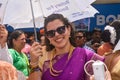 Pune, India - September 4, 2017: A Member of Rotary club wearing traditional hindu saree during Ganpati visarjan festival in pune