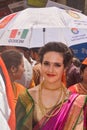 Pune, India - September 4, 2017: A Member of Rotary club wearing traditional hindu saree during Ganpati visarjan festival in pune.