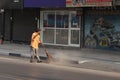 PUNE, MAHARASHTRA, INDIA, February 2019, Man clean street in the morning
