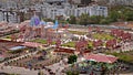 Aerial view of Shree Swaminarayan temple complex with large crwod