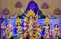 Durga pooja idols erected in a pendal during Dussehra festival in Pune