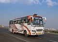 Pune, Maharashtra, India- October 25th, 2016: Vishal travels bus speeding on highway.