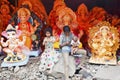 PUNE, MAHARSHTRA, September 2015, Children at street shop with Ganpati idols during Ganesh festival.