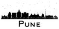 Pune skyline black and white silhouette.