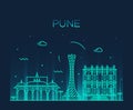 Pune skyline trendy vector illustration linear