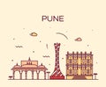 Pune skyline trendy vector illustration linear Royalty Free Stock Photo