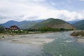 Pungtang Dechen Photrang Dzong or palace of great bliss. Long View. Administrative centre. Punakha Dzong