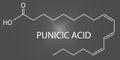 Punicic acid or trichosanic acid molecule. Fatty acid present in pomegranate, Punica granatum. Skeletal formula.