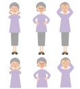 Punishment of gesture, nasty facial expression, systemic vector illustration of Grandma facing the head