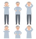 Punishment of gesture, nasty facial expression, systemic vector illustration of Grandpa facing the head Royalty Free Stock Photo