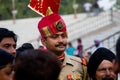 PUNJAB, INDIA - MAY 4, 2013: Portrait of a soldier at the India-Pakistan border Wagah Border, Amritsar