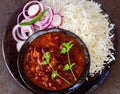 Indian vegetarian meal- rajma chawal and salad top view Royalty Free Stock Photo