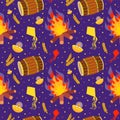 Punjabi festival of lohri celebration bonfire, vector seamless pattern