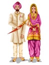 Punjabi wedding couple in traditional costume of Punjab, India Royalty Free Stock Photo
