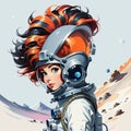 punk astronaut girl on the moon in space.