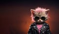 punk baby kitten in glasses and a black leather jacket banner