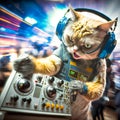 Punk Cat DJ.The disco cat plays music