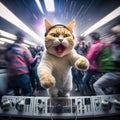 Punk Cat DJ.The disco cat plays music