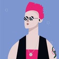 Punk cool girl portrait in vector, banner