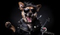 Punk dog in leather jacket. Created by AI