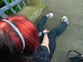 Punk emo girl, young adult with black red hair Royalty Free Stock Photo