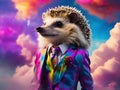 Punk Fashionable anthropomorphic hedgehog in a suit