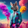 Punk Fashionable anthropomorphic kangaroo in a suit