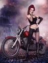 Punk girl with a motorbike