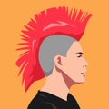 punk guy with a mohawk hairstyle. side view. flat vector illustration. Royalty Free Stock Photo