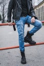 Punk guy posing in the city streets Royalty Free Stock Photo