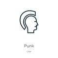 Punk icon. Thin linear punk outline icon isolated on white background from user collection. Line vector sign, symbol for web and