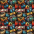 Punk revival seamless pattern tile design with retro music design elements