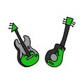 Punk rock guitar set vector illustration clipart. Simple alternative sticker. Kids emo rocker cute hand drawn cartoon