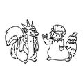 Punk rock raccoon and skunk monochrome lineart illustration clipart. Simple alternative sticker. Kids emo rocker Royalty Free Stock Photo