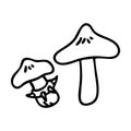 Punk rock webcap fungi monochrome lineart vector illustration. Simple alternative sticker clipart. Kids emo rocker cute