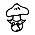 Punk rock webcap fungi monochrome lineart vector illustration. Simple alternative sticker clipart. Kids emo rocker cute